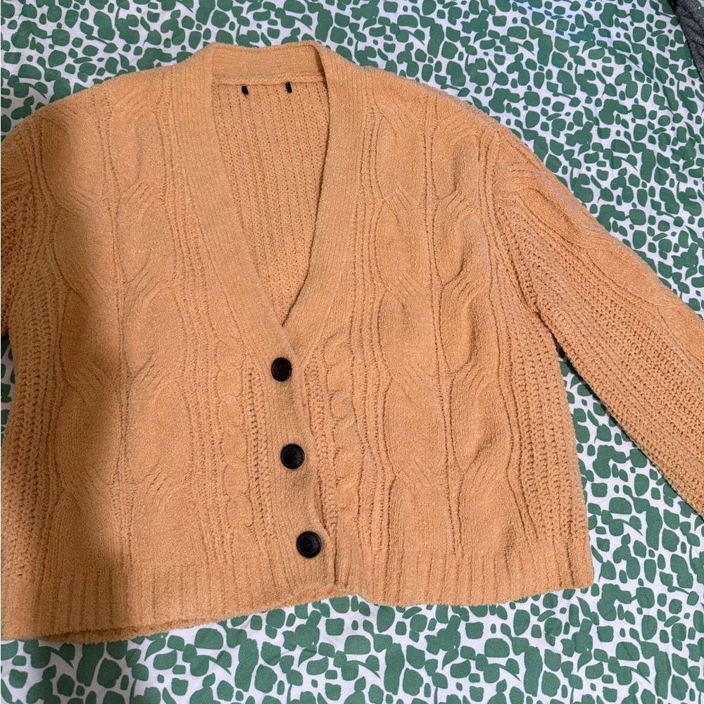 Cozy Tan Cable Knit Cardigan
